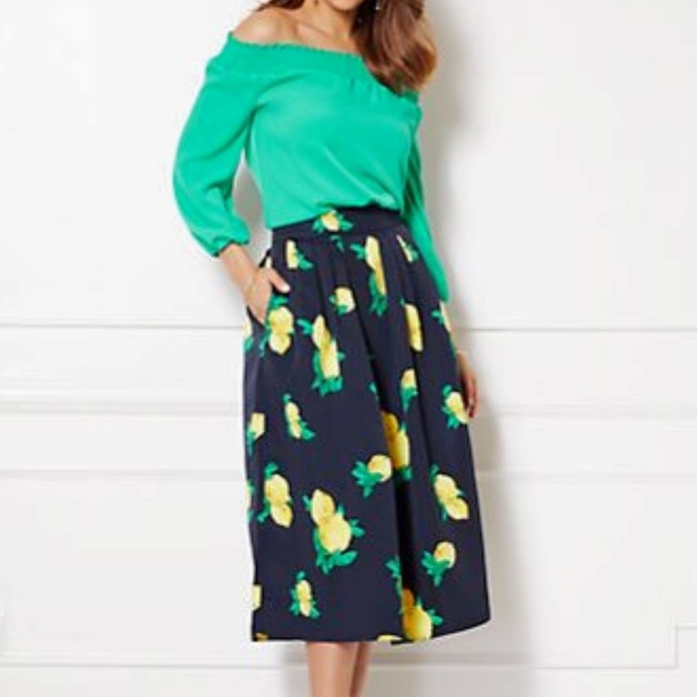 Women's Lemon Navy Floral Midi Skirt